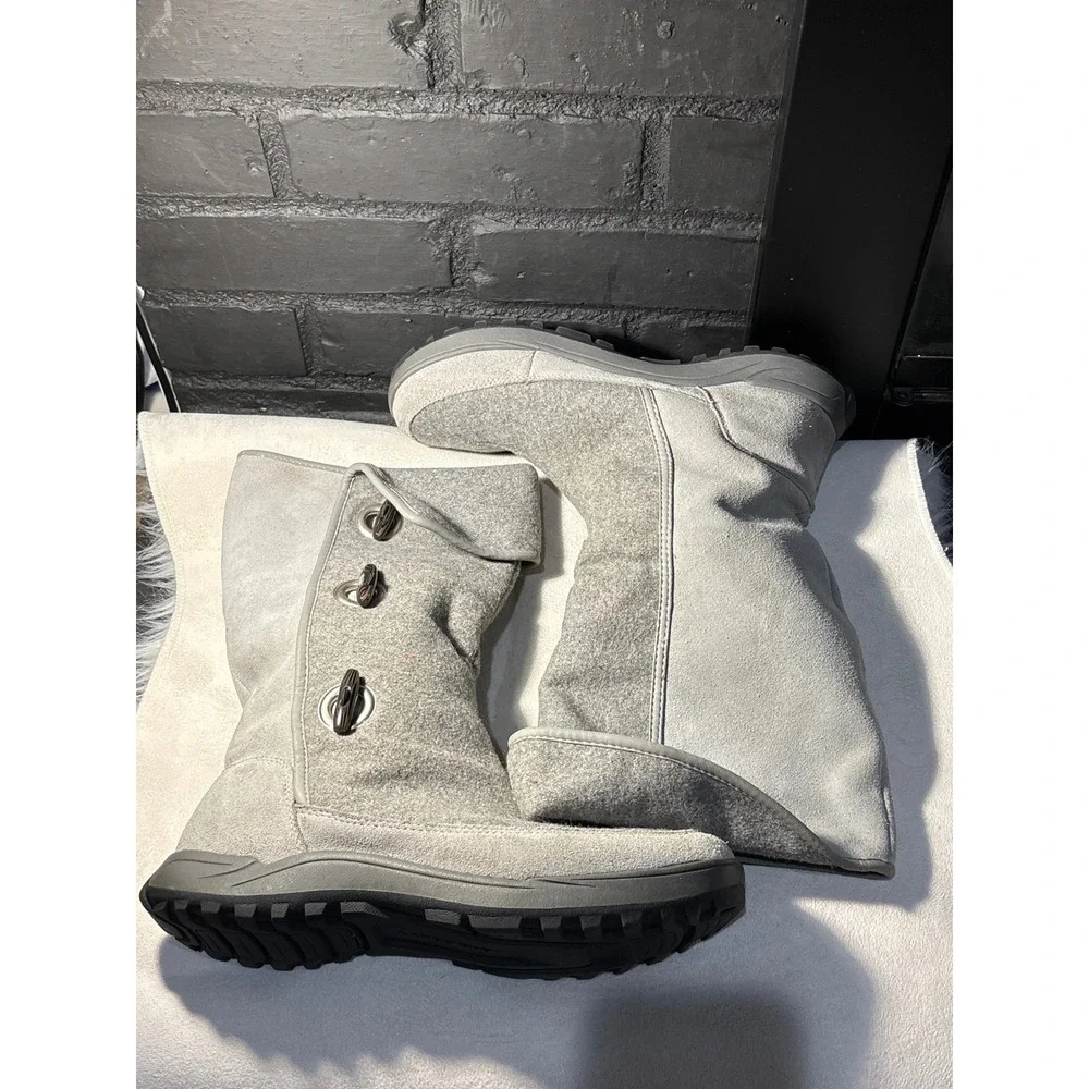 Lands End Boots Womens 9 Grey Felt Suede Toggle Mid Calf Winter Snow Boots